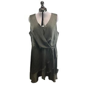 Nine West Animal Print Faux Wrap Sleeveless Dress Black Sz XL